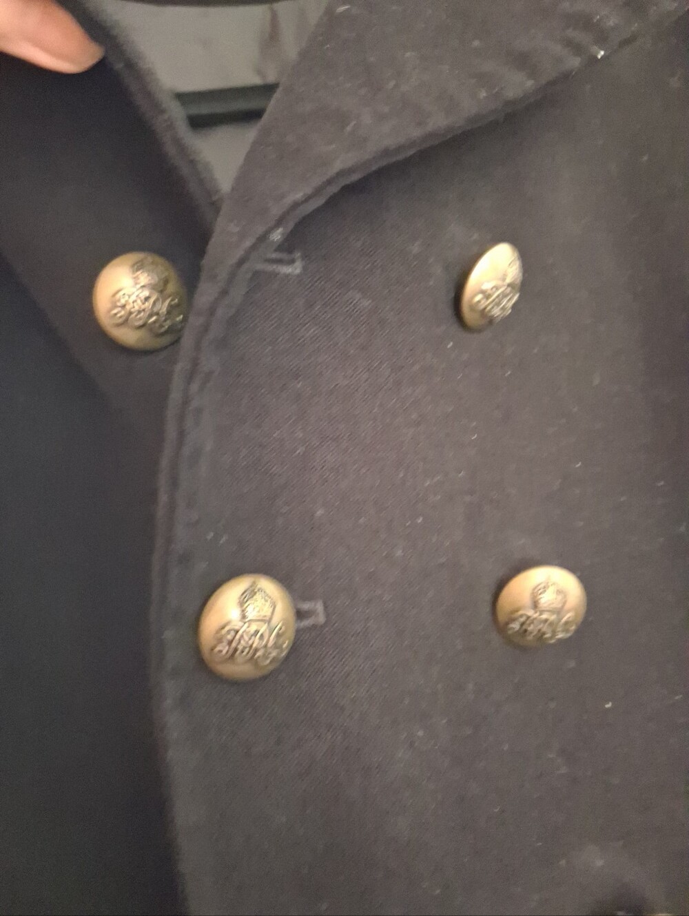 Ralph Lauren Black Double-Breasted Wool Coat with Red Piping - Picture 9 of 9